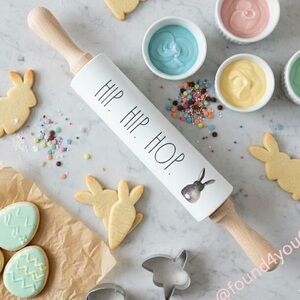 Rae Dunn Hip Hip Hop Bunny Silicone and Wood Rolling Pin Easter Farmhouse Decor